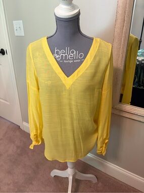 Maeve Yellow V-Neck Long-Sleeve Blouse